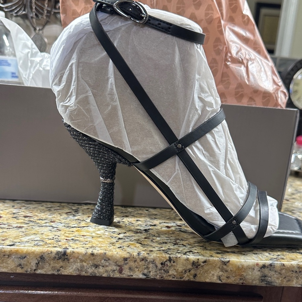 Franco Sarto Black Textured Heel Sandals